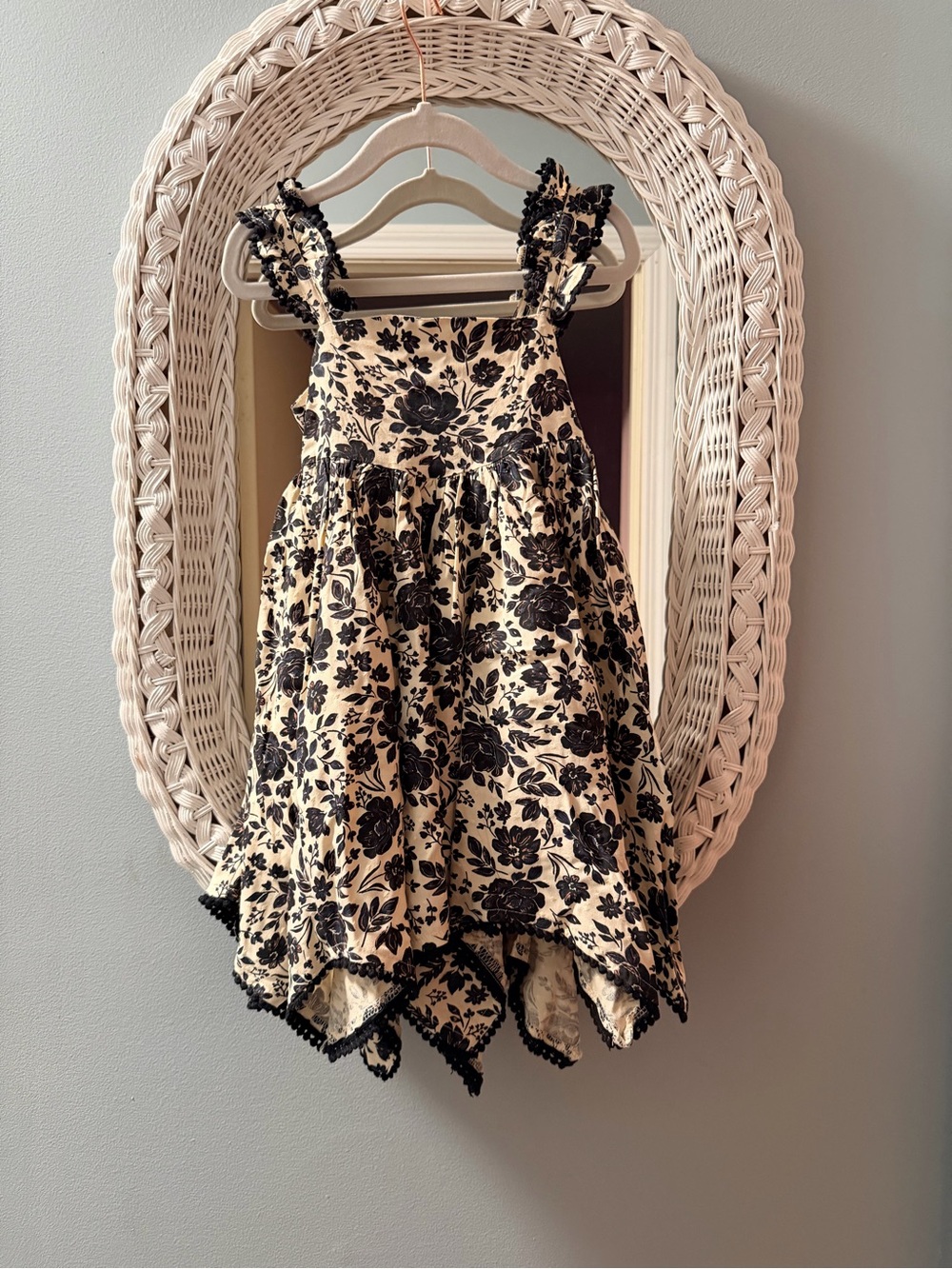 Joie Cream Sundress with Black Floral Print and Ruffle Straps